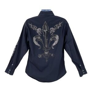 RAWYALTY Black Crystal Sequin Shirt‎ Mens XL Long Sleeve Button Up Party Glam